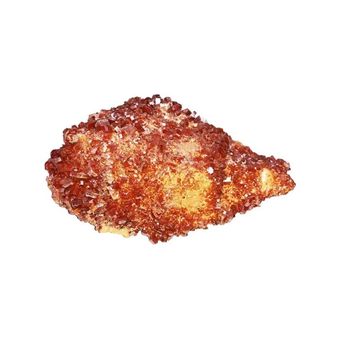 Vanadinite, cristaux hexagonaux rouge-orange