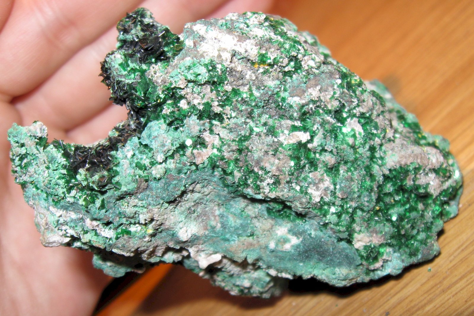 Torbernite, cristaux tabulaires vert émeraude de phosphate d'uranium et de cuivre